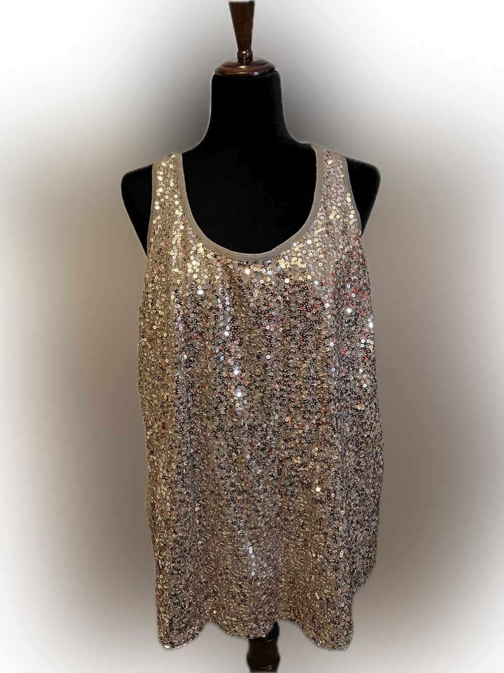 Sequin Tank Top in Champagne - Women's Sparkle Party Top